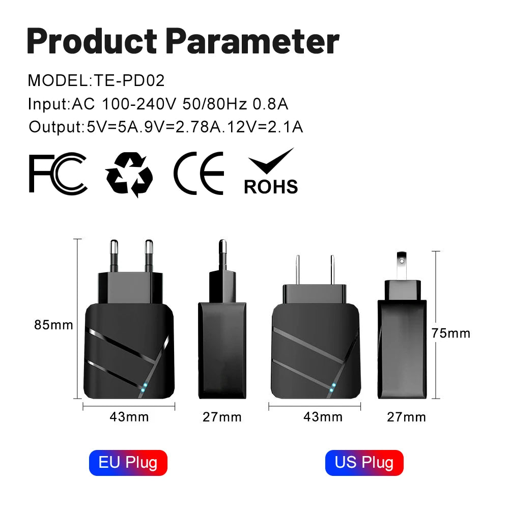 USB Charger PD Charger for Iphone 15 14 13 12 11 Xs Max Fast Charger PD3.0 QC3.0 Phone Charger Type C Tablets Charger